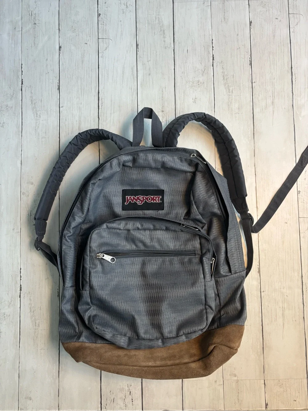 Jansport Gray Backpack with Brown Suede Base
